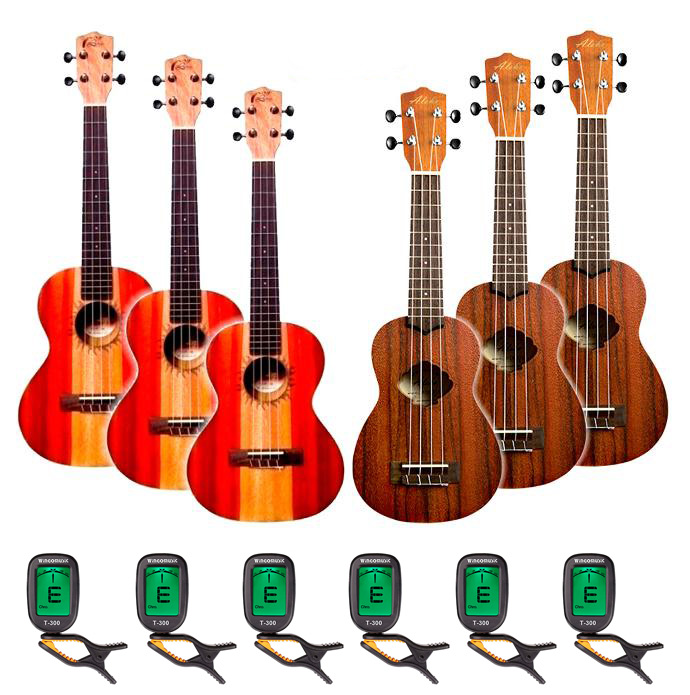 UKULELE LEHO PACK 3 ALEHO + 3 DOS TONOS + 6 AFINADORES