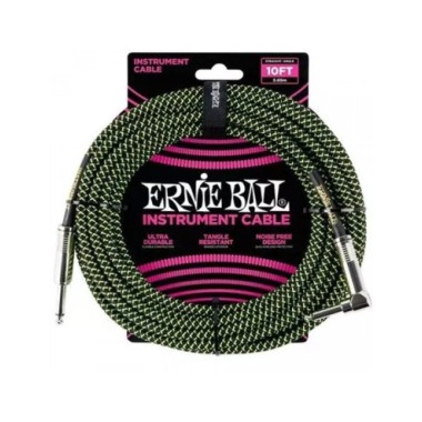 Ernie Ball 6077 Cable Negro/Verde Angulo 3m