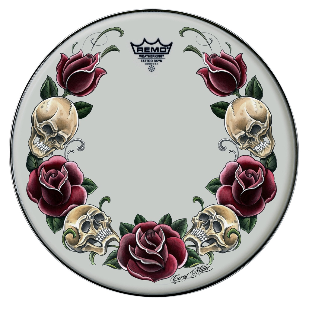 Remo Tattoo Powerstroke Bombo 22 Rosas y Calaveras PA-1322-TT-T05