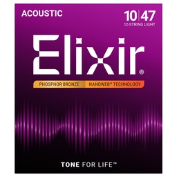 [JUEGGUIELX057] Elixir Nanoweb 92/8 Phosphor Bronze (10-47) 12 Cuerdas